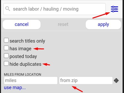 Movers on Craigslist filtering