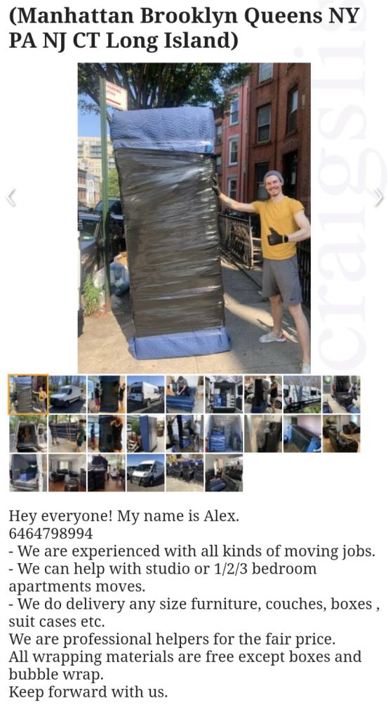 craigslist labor movers listing example