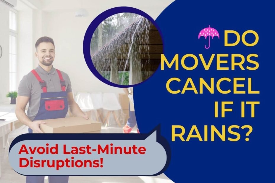 movers moving boxes and a picture indicating rain