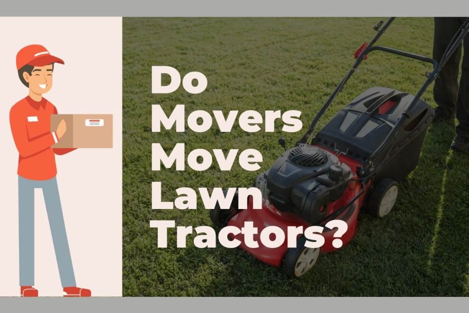 a mover and a lawn tractor in the background along with title